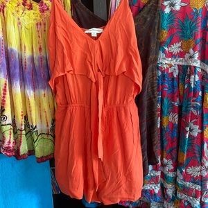 Coverstitched tank top romper happy orange NWT